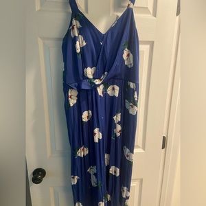 Blue satin romper with pockets
